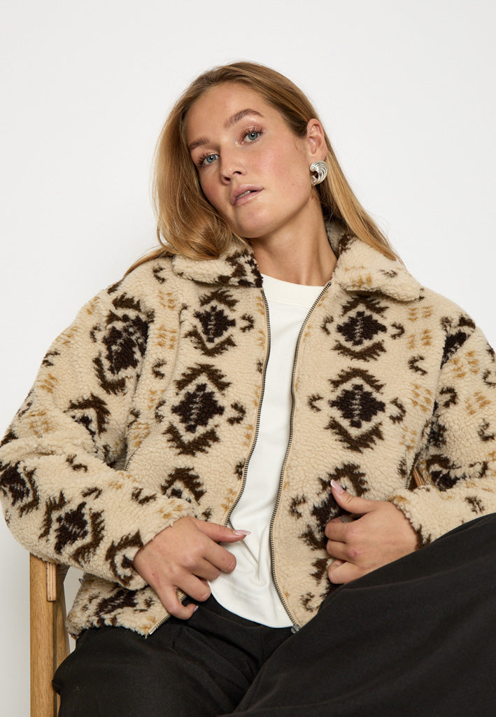 Peppercorn Caroline Collar Fleece Jacket Jacket 2206P Fog Sand Print