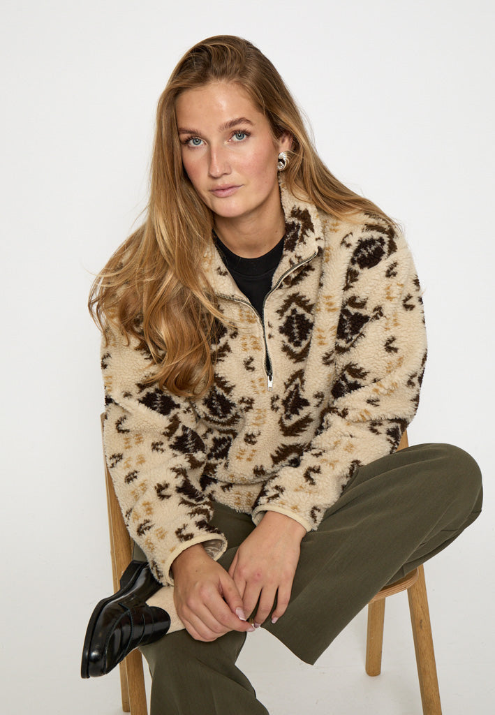 Peppercorn Caroline Fleece Half Zip Jacket Jacket 2206P Fog Sand Print