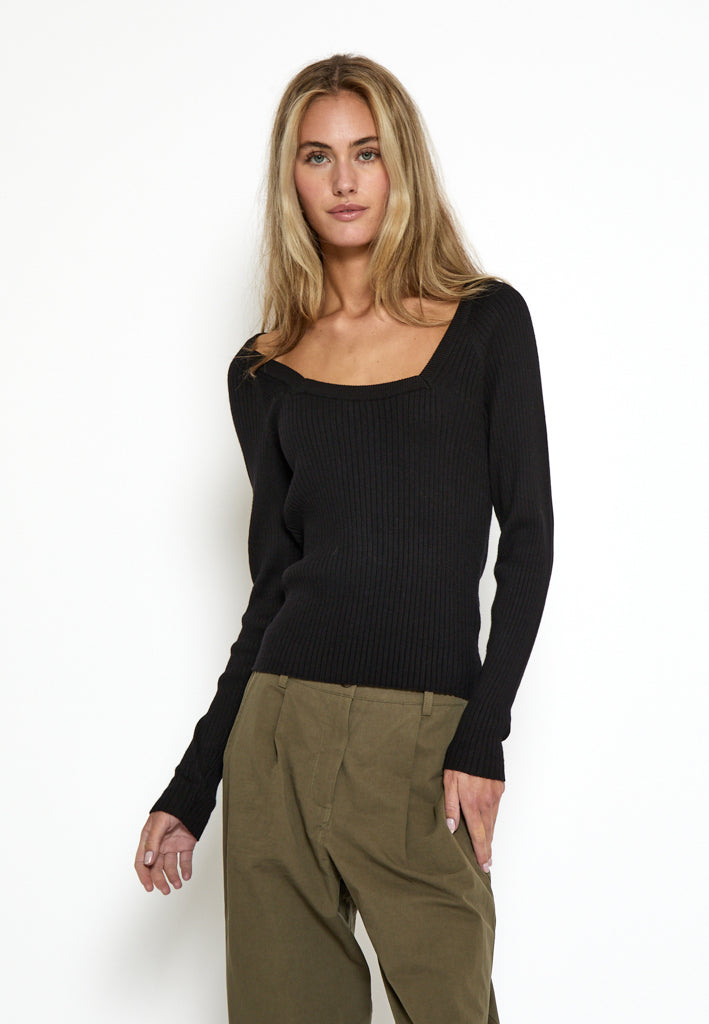 Desires DSAneli Rib Square Neck Long Sleeve Top Top 9000 Black