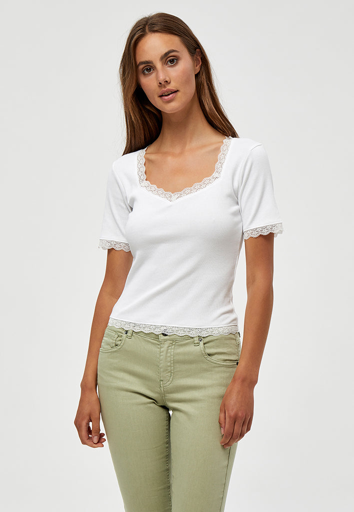 Desires DSDaren GOTS Lace Trim Top Top 0001 White