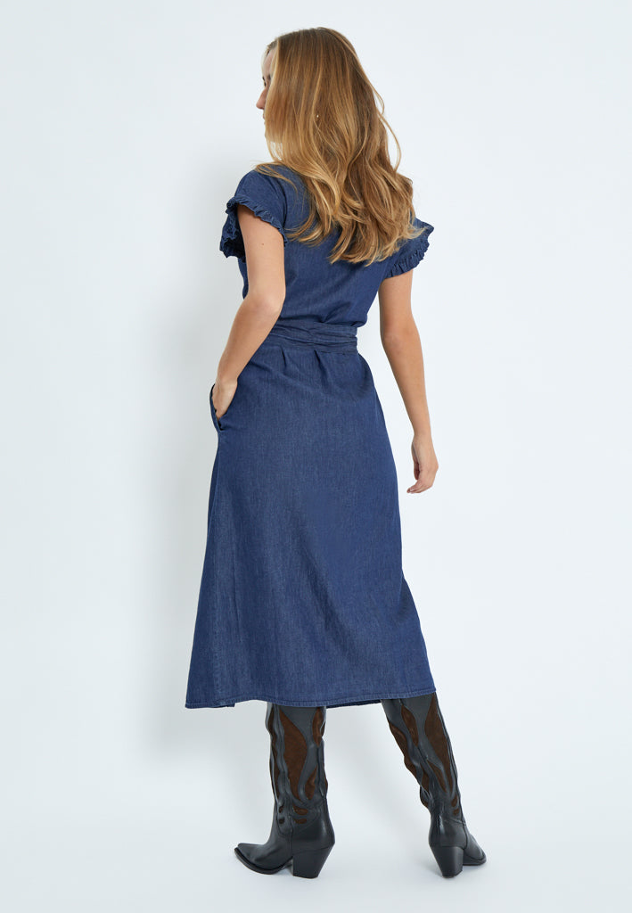 Desires DSDarlene Frill Midi Dress Dress 9610 Mid Blue Denim
