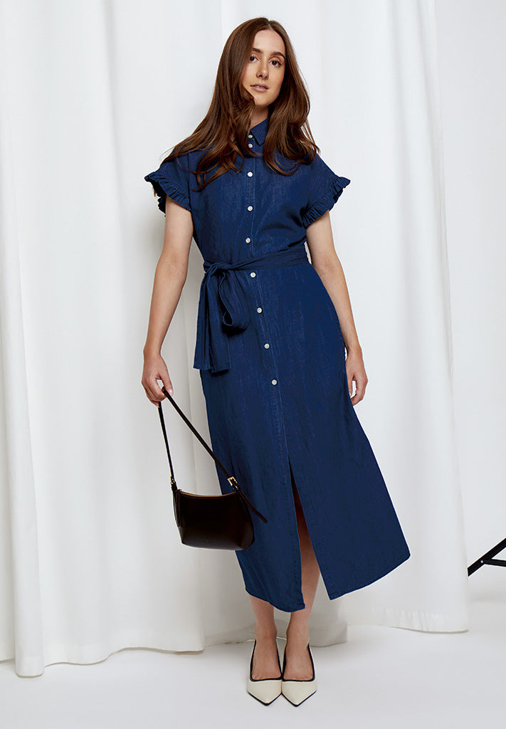 Desires DSDarlene Frill Midi Dress Dress 9610 Mid Blue Denim