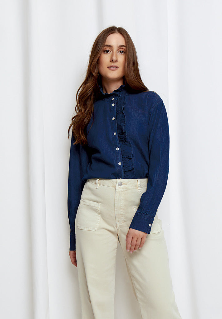Desires DSDarlene Frill Shirt Shirt 9610 Mid Blue Denim