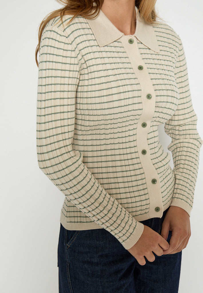Desires DSHenriette Knit Cardigan Cardigans 3829S Oil Green Stripe