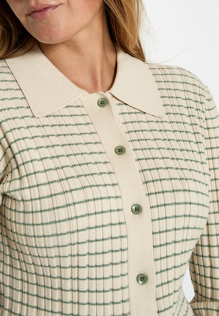 Desires DSHenriette Knit Cardigan Cardigans 3829S Oil Green Stripe