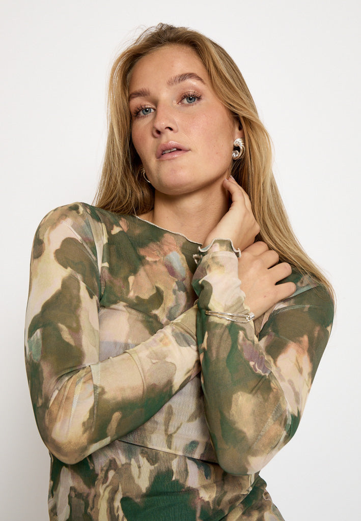 Desires DSKacey Mesh Top Top 9113P Thyme Green Print