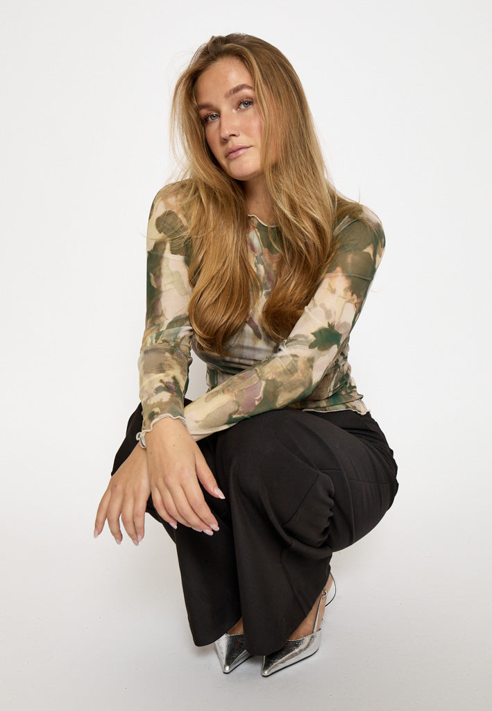 Desires DSKacey Mesh Top Top 9113P Thyme Green Print