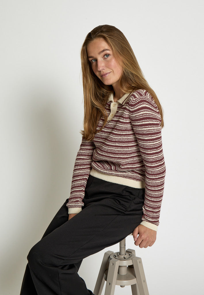 Desires DSKallie Knit Polo Pullover 5076S Apple Butter Stripe