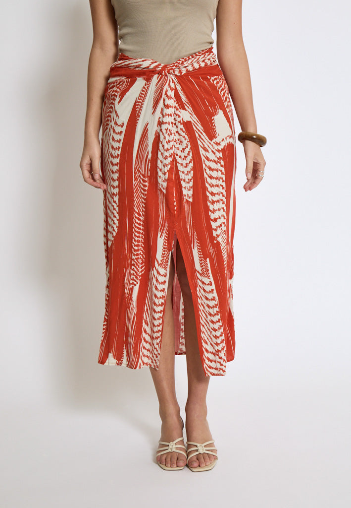 DSMelanie HW Midi Skirt - Red Clay Print