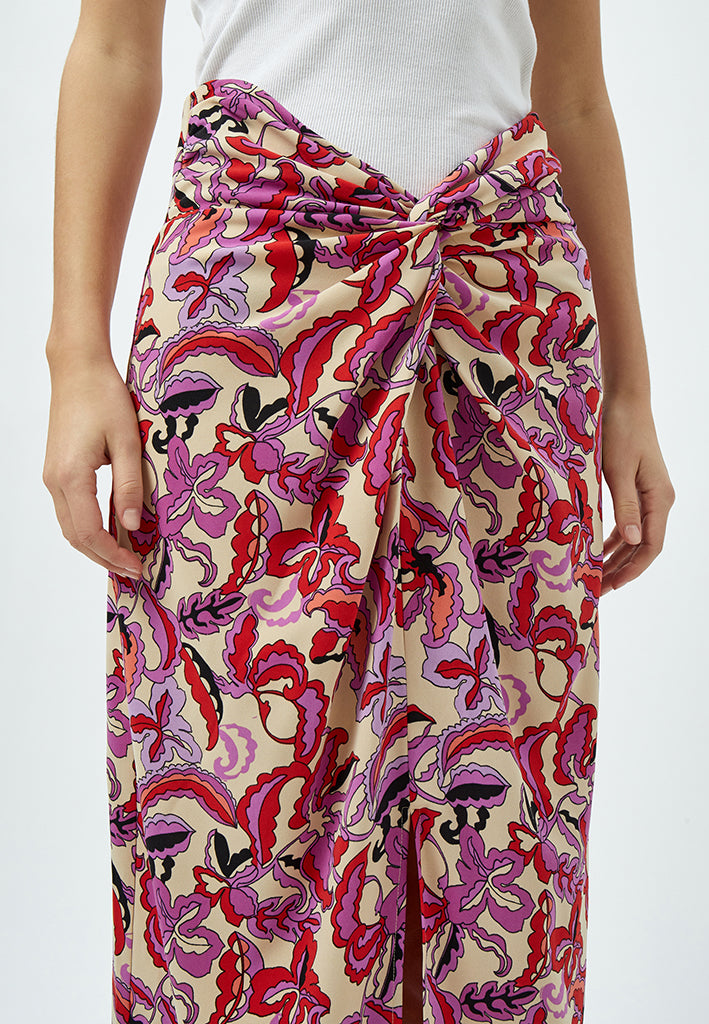 Desires Delilah Midwaist Midcalf Knot Skirt Skirt 0011P Gardenia Print