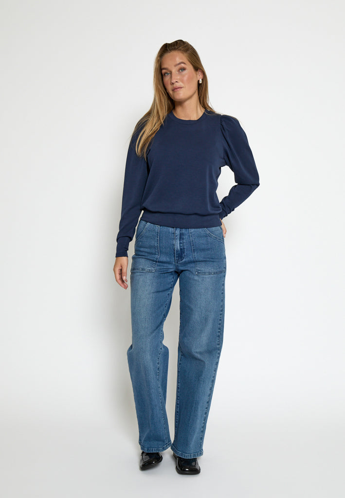 Peppercorn Dicette Puff Sweat Sweatshirt 1550 NAVY