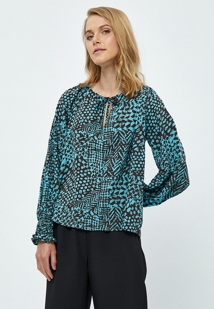 Desires Enur Long Sleeve Blouse Blouse 1176P Crystal Teal Print