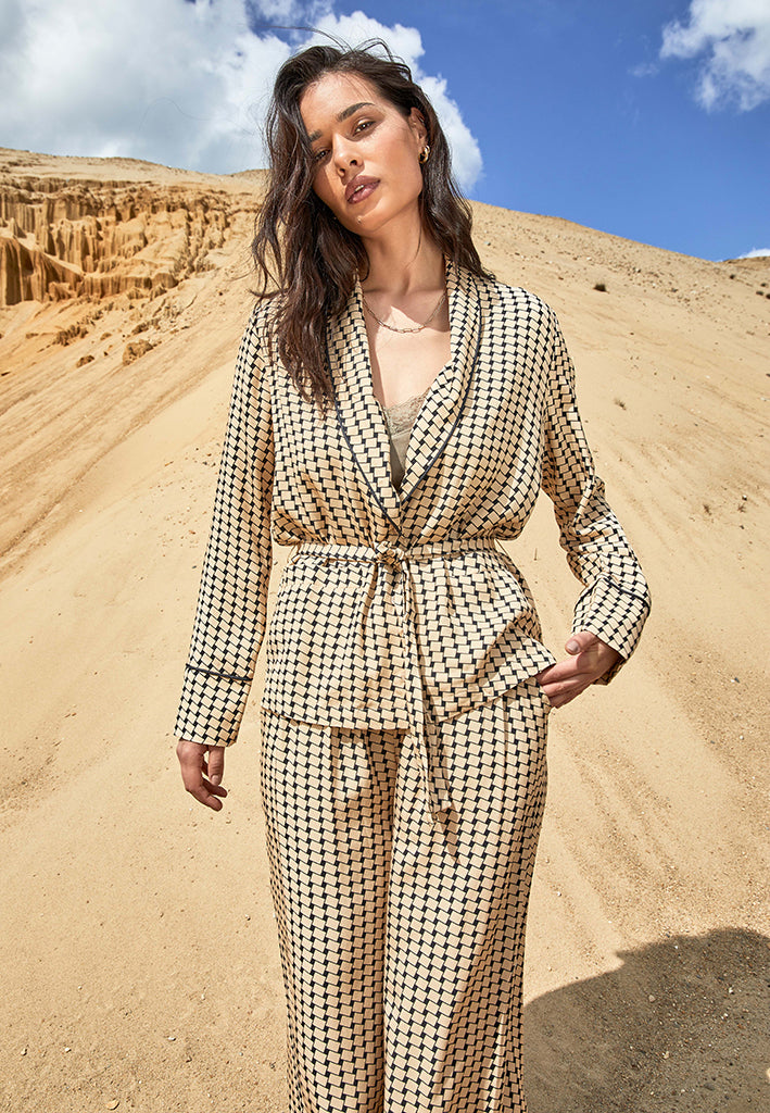 Peppercorn Lykke V-neck Shirt Jacket Shirt 0273P Warm Sand Print