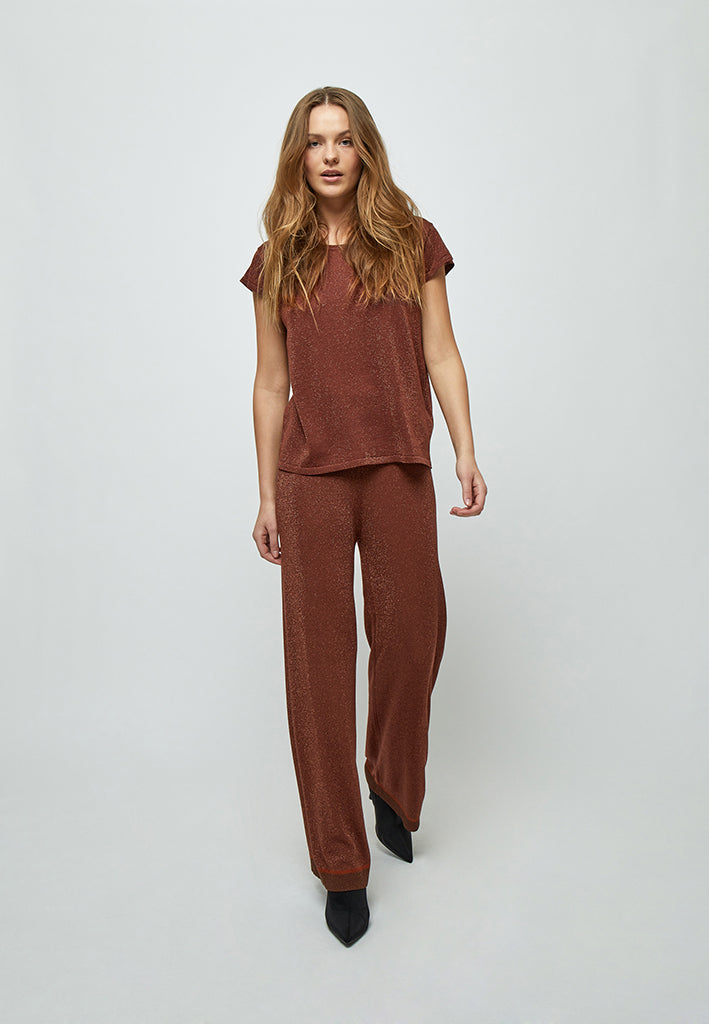 Minus MSAllie Metallic Knit Pants Pant 5049MET Dark Cinnamon Brown Metallic