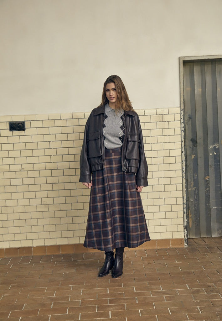 Minus MSChristel Midi Skirt Skirt 3681C Tiramisu Checked