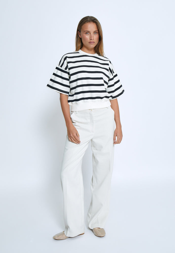 Minus MSEstella Short Sleeve Sweat Sweatshirt 100S Black Striped