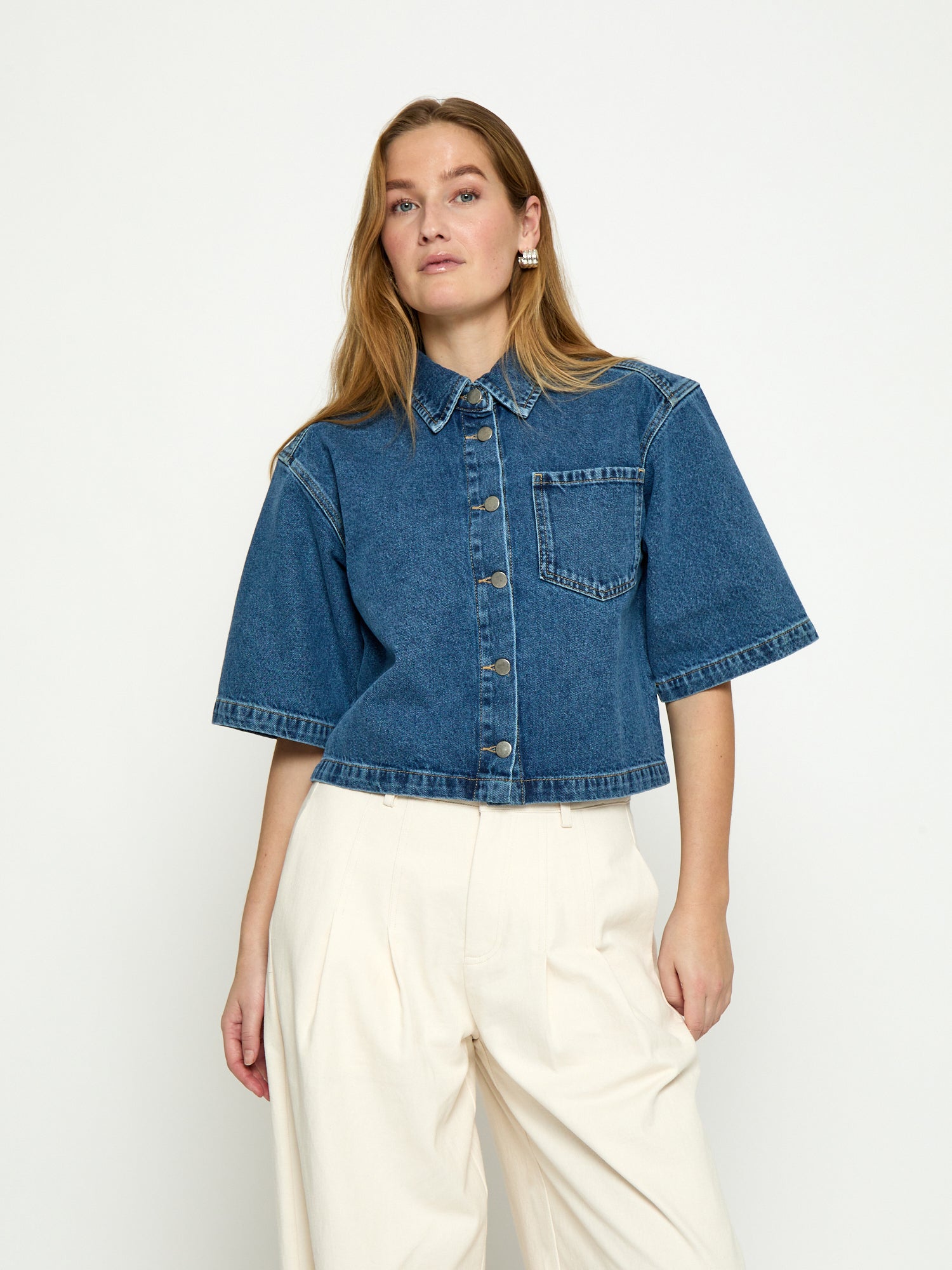 Minus MSKaddi Cropped Shirt Shirt 9610 Mid Blue Denim