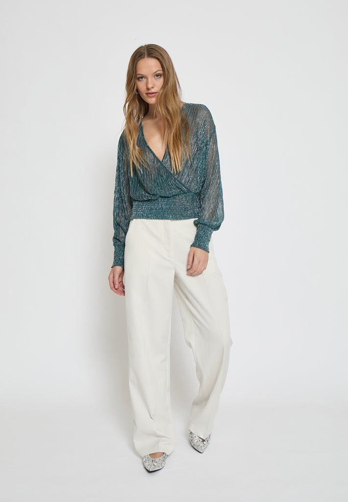 Minus MSKamina Wrap Blouse Blouse 2061MET LAKE BLUE METALLIC