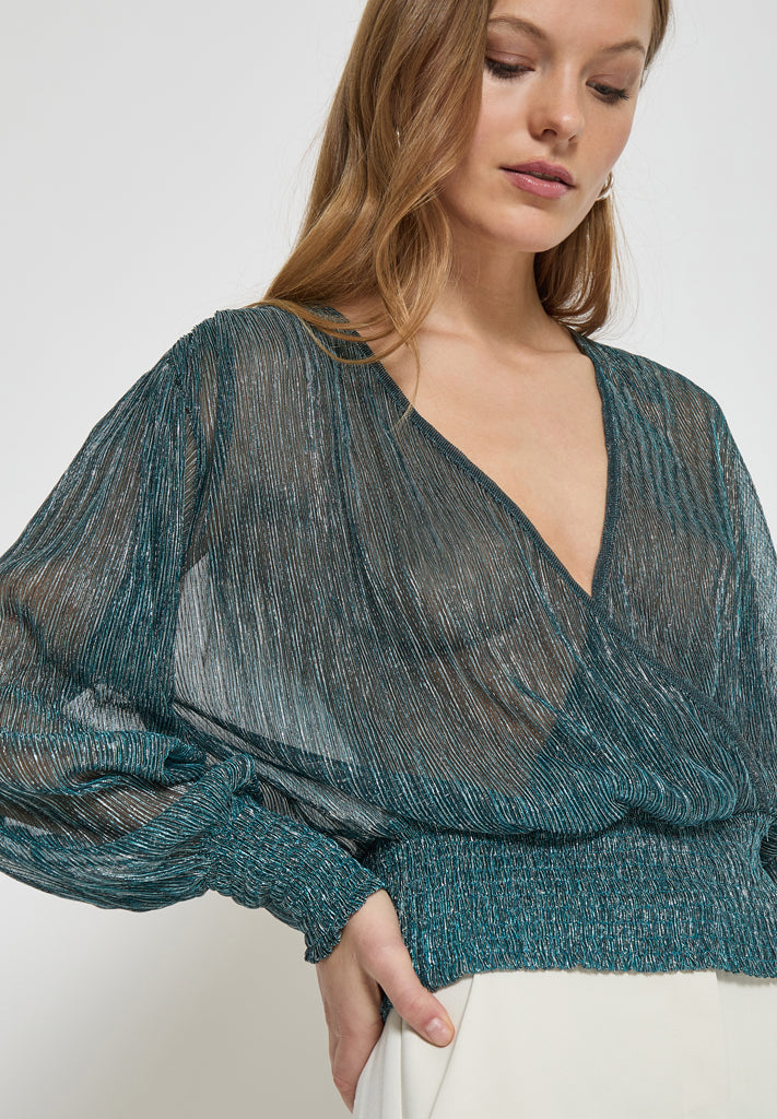Minus MSKamina Wrap Blouse Blouse 2061MET LAKE BLUE METALLIC