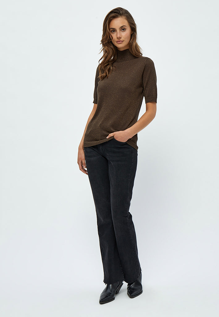 Minus MSLima Roll Neck Knit T-Shirt 486L Slate Brown Lurex