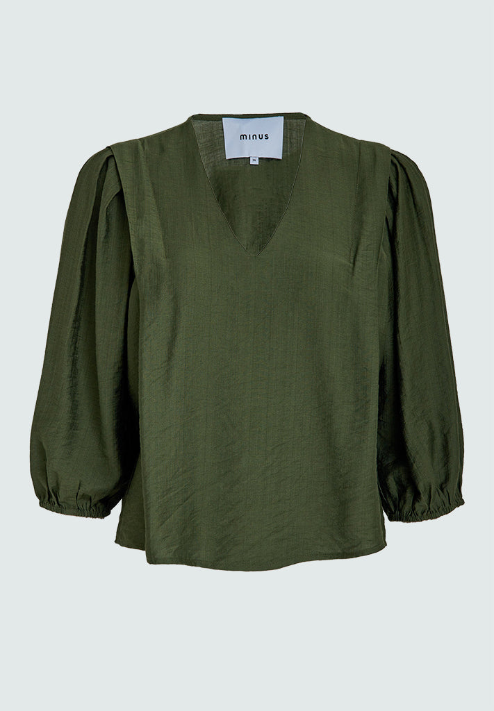 Minus MSSeria V-Neck Blouse Blouse 3835 Rifle Green