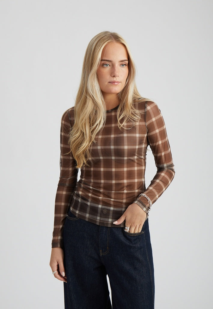 Minus MSStefine Long Sleeve Top Top 3681C Tiramisu Checked