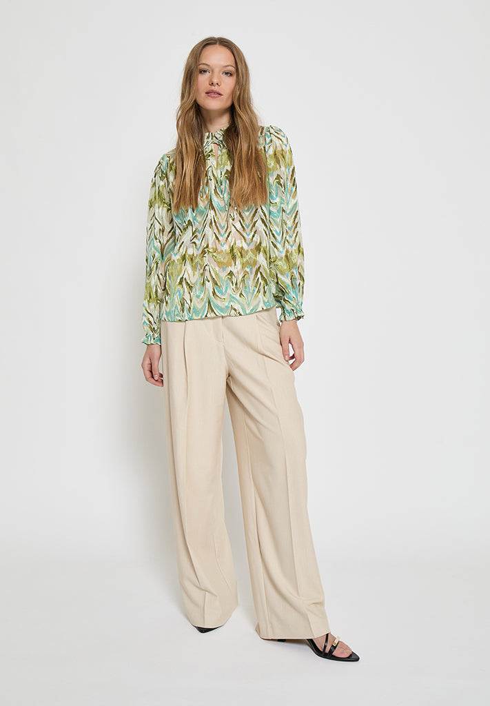 Minus MSValmia V Blouse Blouse 3987P Olive Branch Print