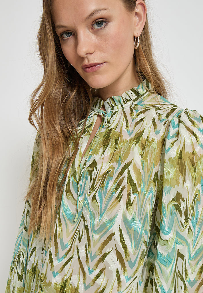 Minus MSValmia V Blouse Blouse 3987P Olive Branch Print