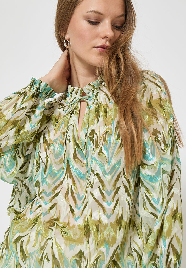 Minus MSValmia V Blouse Blouse 3987P Olive Branch Print