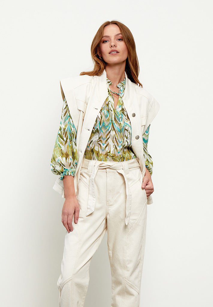 Minus MSValmia V Blouse Blouse 3987P Olive Branch Print