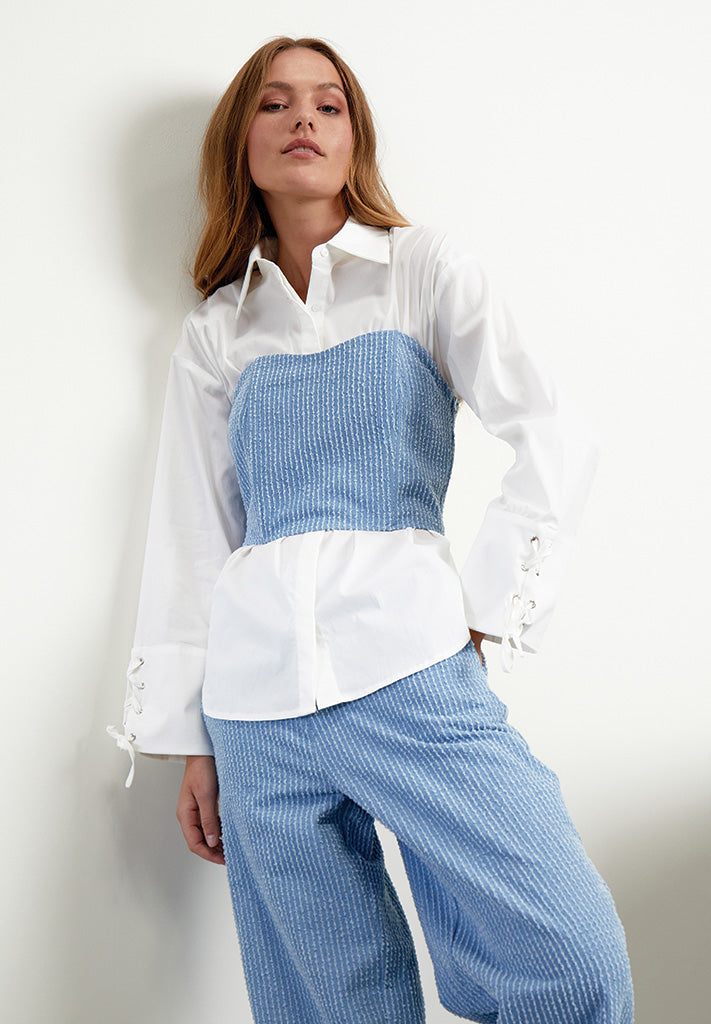 Minus MSVelmia Denim Korset Toppe Lyseblå