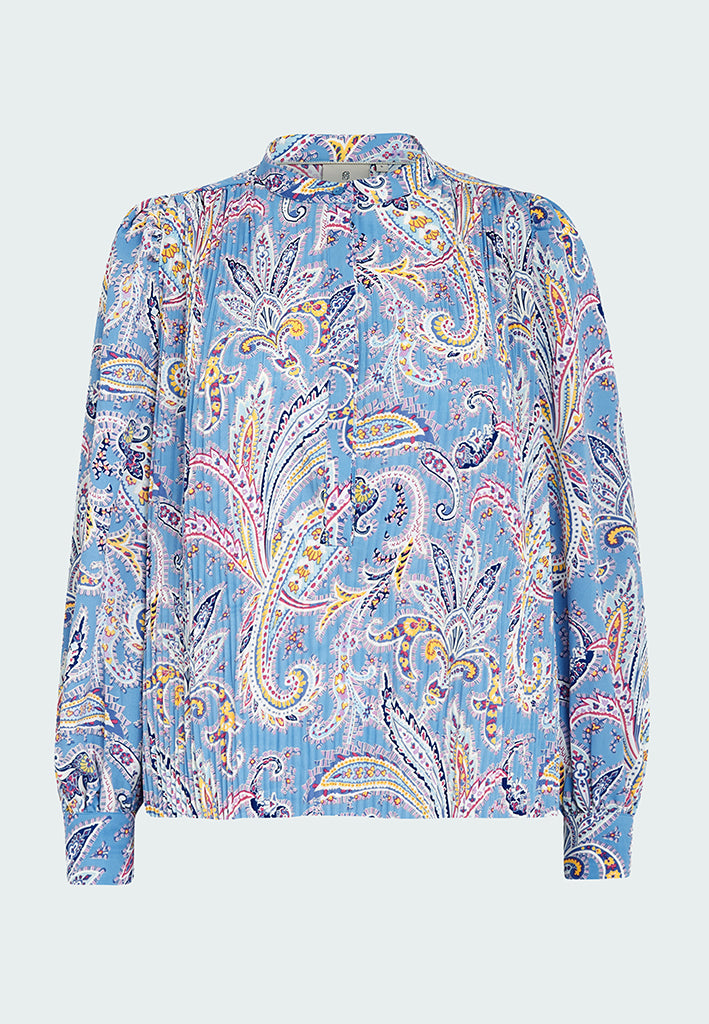 Peppercorn Mitzi Plisse Blouse Curve Blouse 1041P Dusty Blue Print