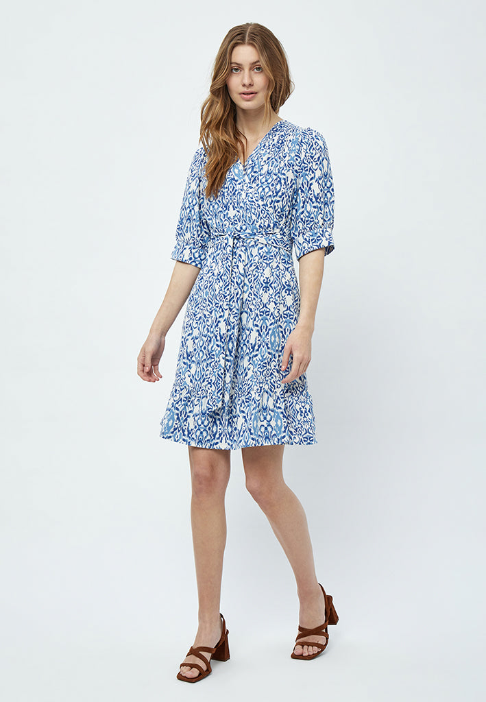 Peppercorn Nicoline Short Wrap Dress Dress 2993P Marina Blue Print