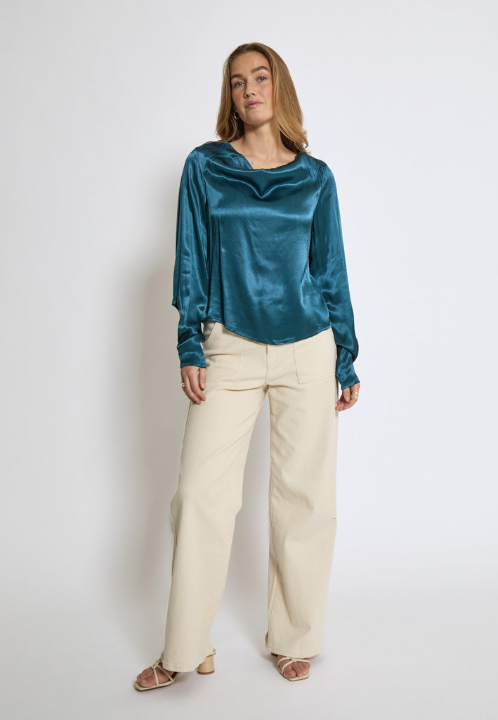 Peppercorn Olanna Long Sleeve Drape Blouse Blouse 1036 Legion Blue