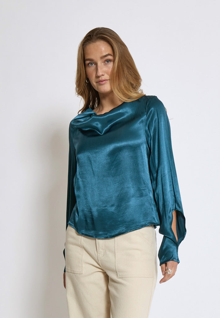 Peppercorn Olanna Long Sleeve Drape Blouse Blouse 1036 Legion Blue