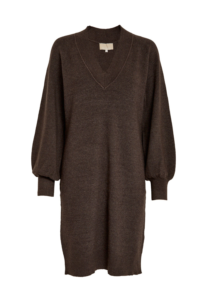 Peppercorn PCAnissa Rib V-Neck Knit Dress Dress 3960M Java Brown Melange