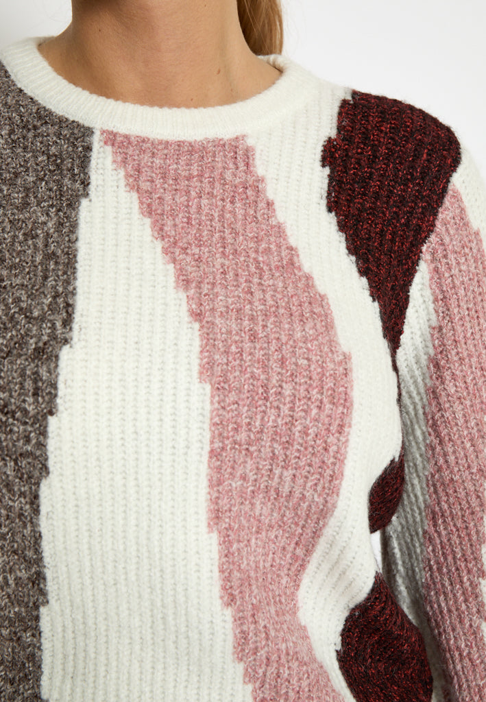 Peppercorn PCCaitlyn GRS Round Neck Knit Pullover Pullover 701J Mineral Red Jacquard