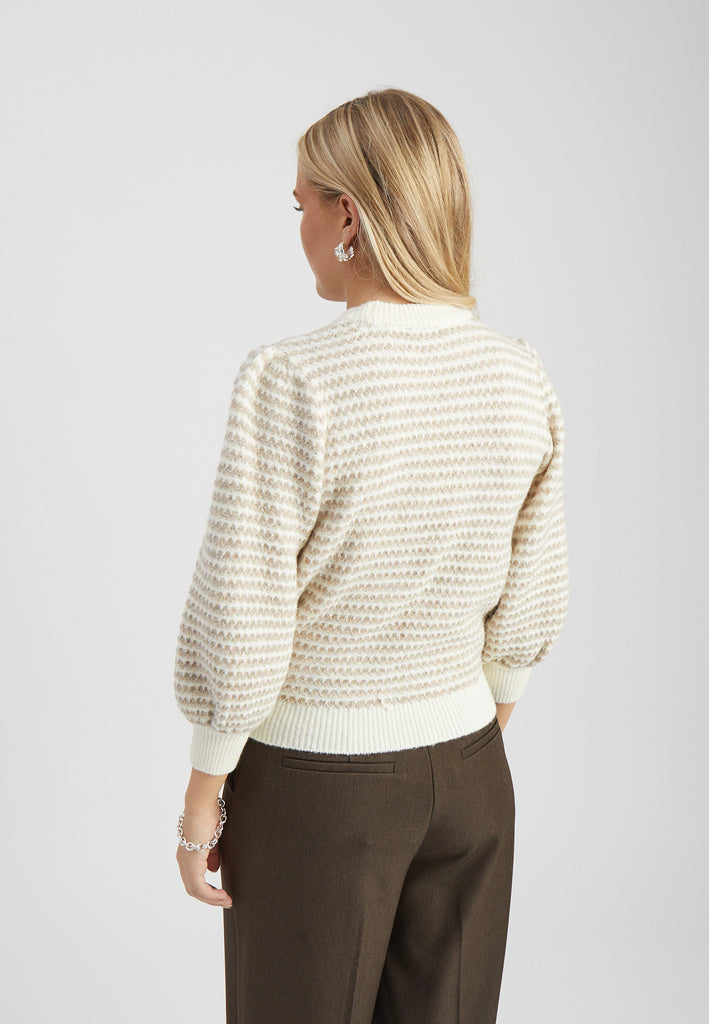 Peppercorn Camila 3/4 Sleeve Striped Knit Pullover - Natural Beige Stripe