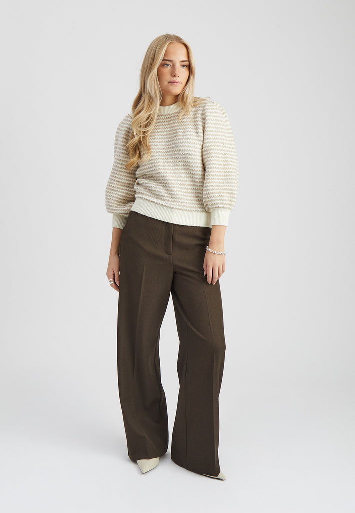 Peppercorn Camila 3/4 Sleeve Striped Knit Pullover - Natural Beige Stripe