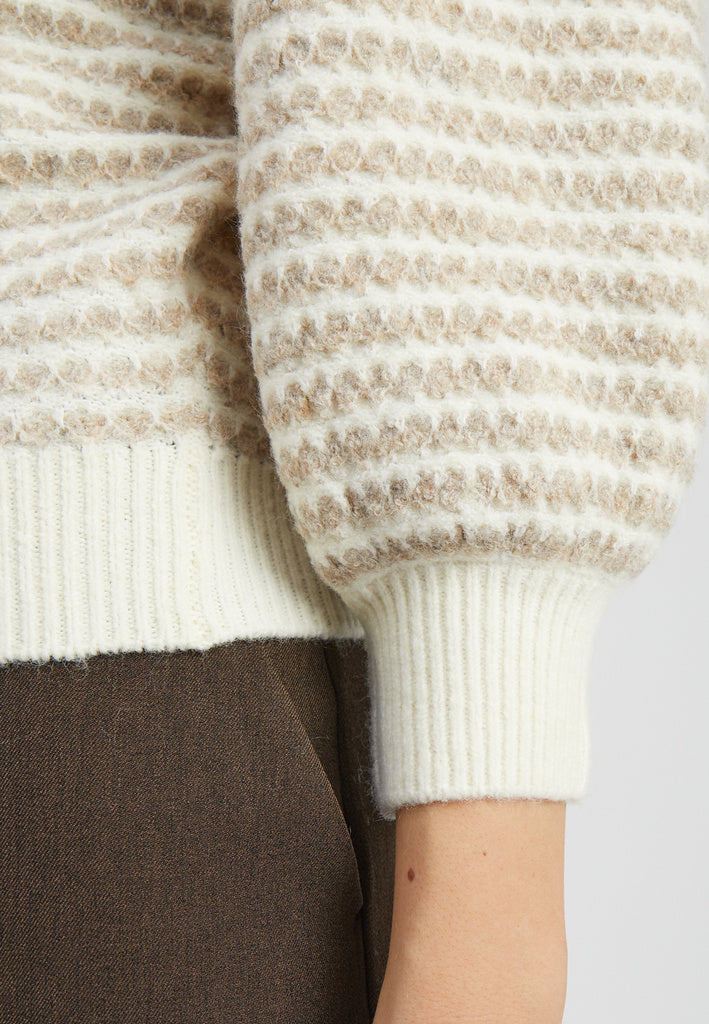 Peppercorn Camila 3/4 Sleeve Striped Knit Pullover - Natural Beige Stripe