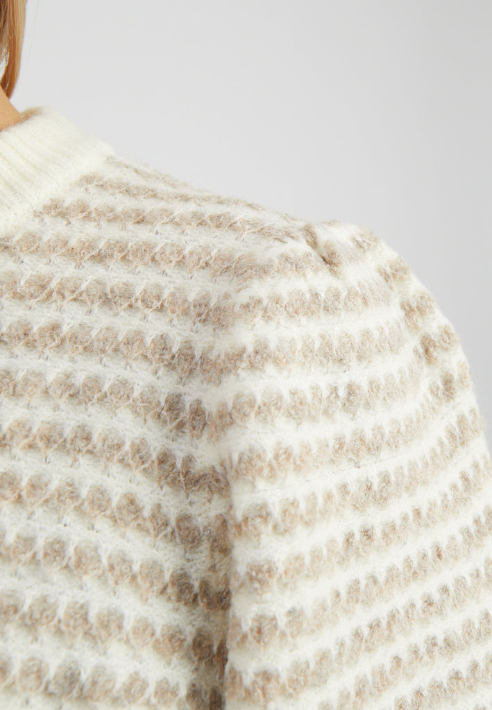 Peppercorn Camila 3/4 Sleeve Striped Knit Pullover - Natural Beige Stripe