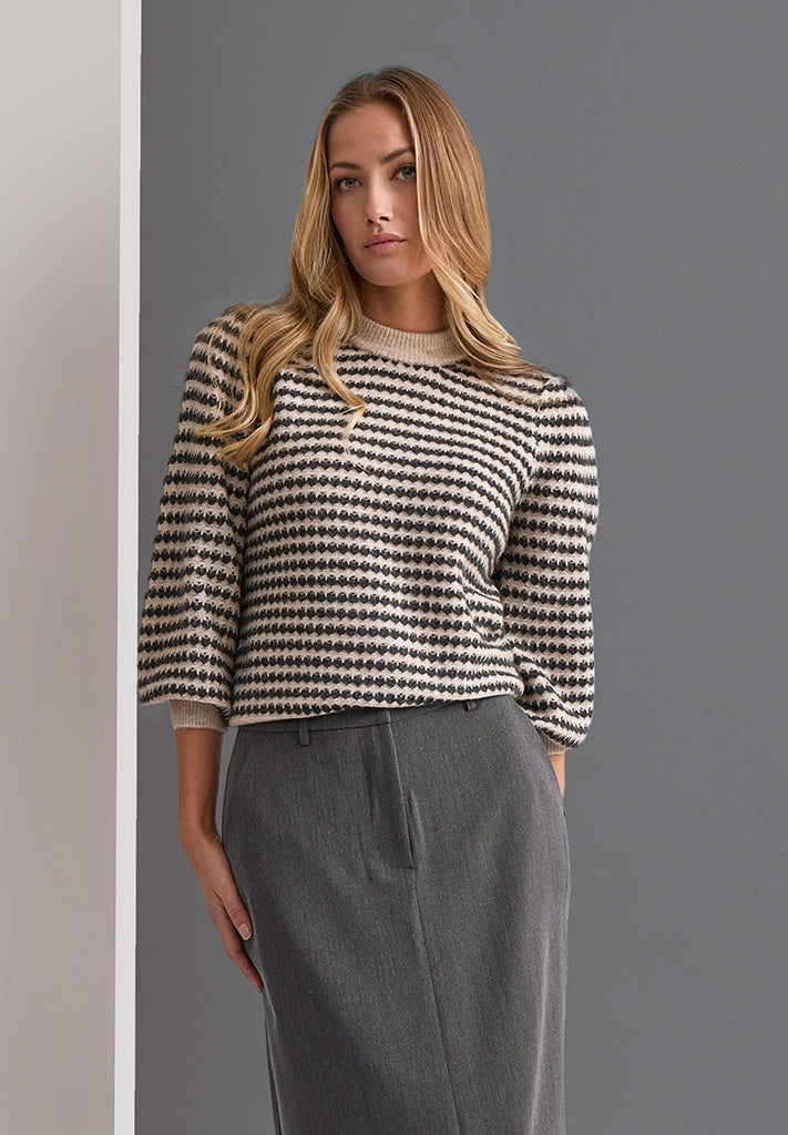 Peppercorn PCCamilla 3/4 Sleeve Striped Knit Pullover Pullover 0026S Moonbeam Stripe