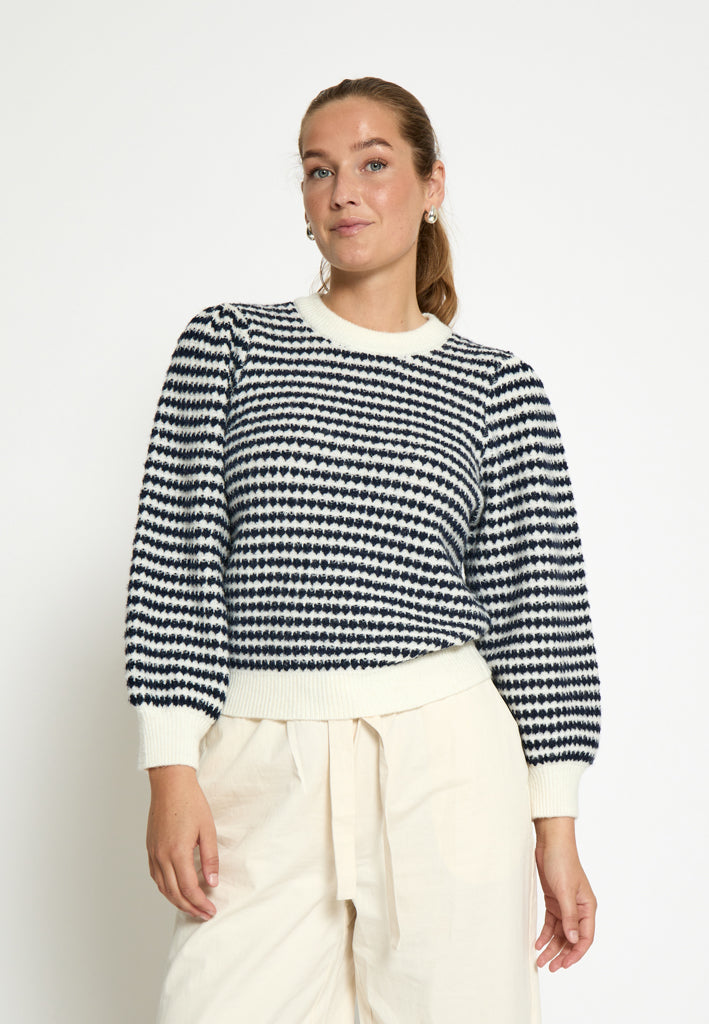 Peppercorn PCCamilla 3/4 Sleeve Striped Knit Pullover Pullover 0202S Whitecap Str.