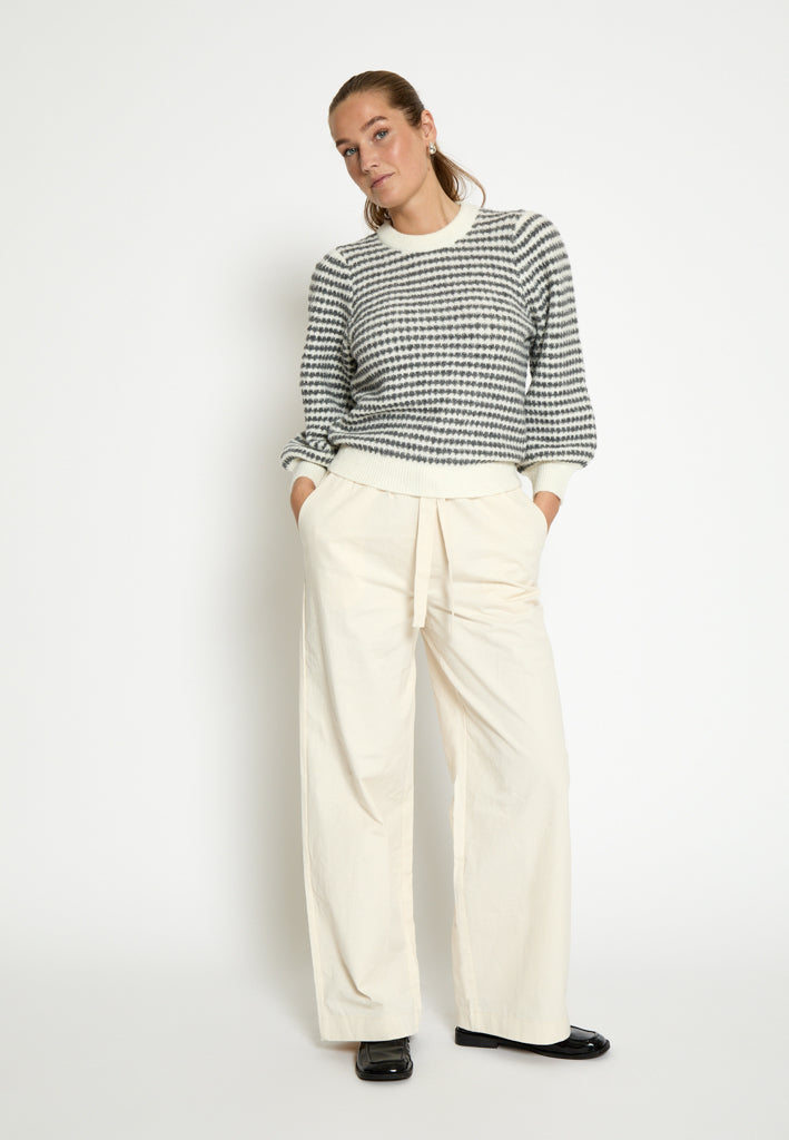 Peppercorn PCCamilla 3/4 Sleeve Striped Knit Pullover Pullover 0331S Natural Beige Stripe