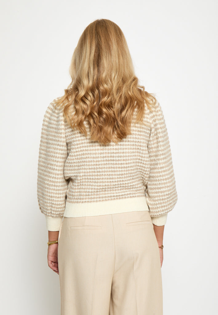 Peppercorn PCCamilla 3/4 Sleeve Striped Knit Pullover Pullover 0331S Natural Beige Stripe