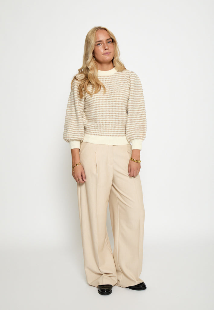 Peppercorn PCCamilla 3/4 Sleeve Striped Knit Pullover Pullover 0331S Natural Beige Stripe