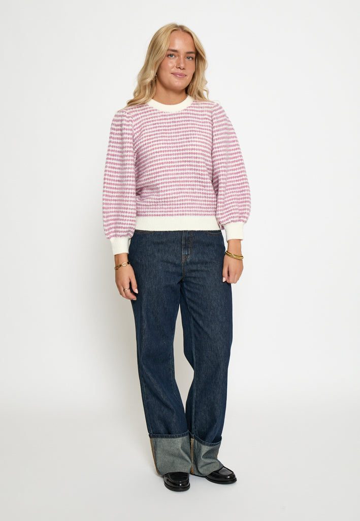 Peppercorn PCCamilla 3/4 Sleeve Striped Knit Pullover Pullover 4630S Moonlight Pink Str