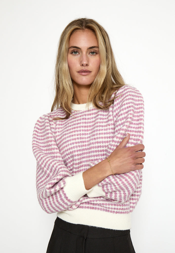 Peppercorn PCCamilla 3/4 Sleeve Striped Knit Pullover Pullover 4630S Moonlight Pink Str
