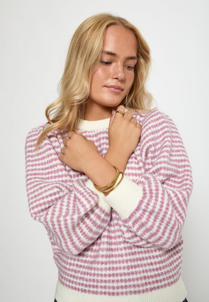 Peppercorn PCCamilla 3/4 Sleeve Striped Knit Pullover Pullover 4630S Moonlight Pink Str