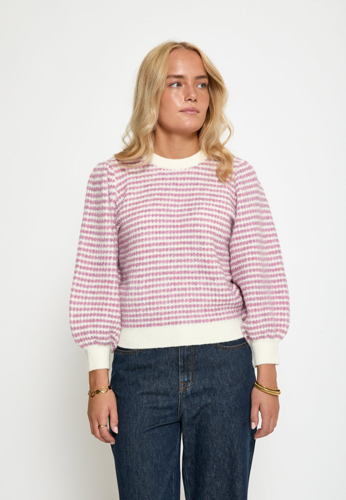 Peppercorn PCCamilla 3/4 Sleeve Striped Knit Pullover Pullover 4630S Moonlight Pink Str